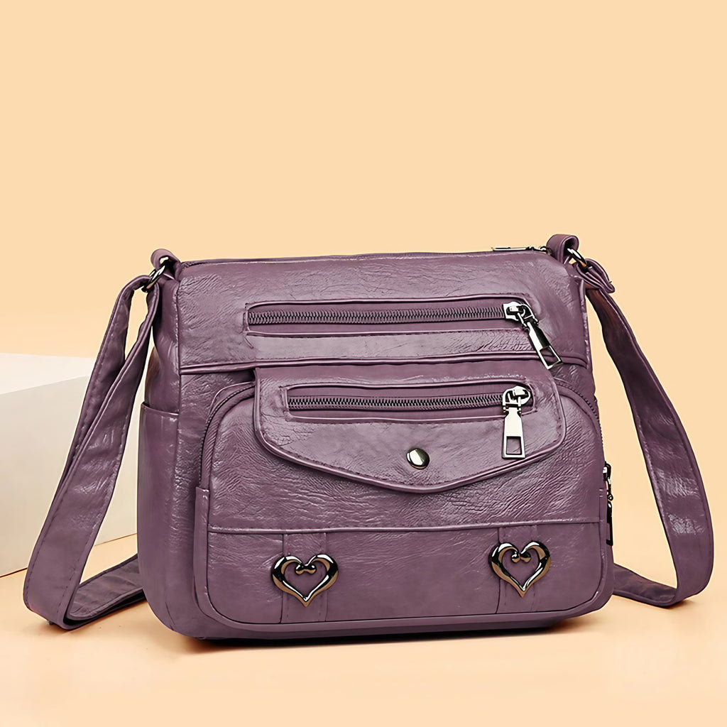 Sac bandoulière vintage femme, inscription Love, sept coloris, violet
