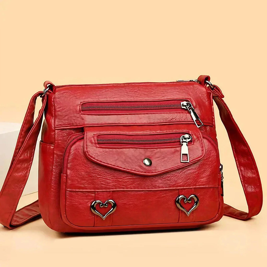 Sac bandoulière vintage femme, inscription Love, sept coloris, rouge