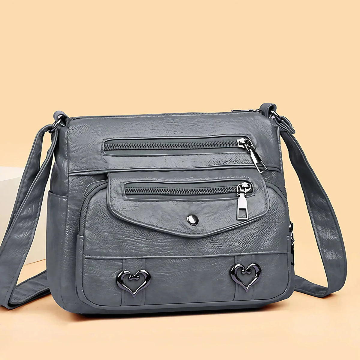 Sac bandoulière vintage femme, inscription Love, sept coloris, gris
