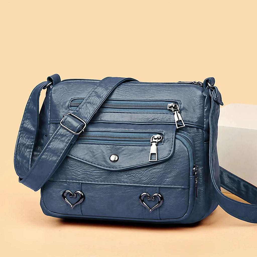 Sac bandoulière vintage femme, inscription Love, sept coloris, bleu
