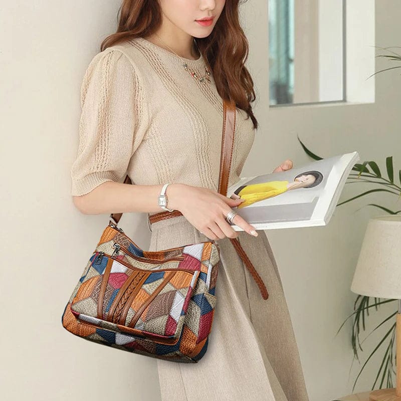 Sac bandoulière femme patchwork multicolore, style vintage