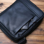 Sac bandoulière homme en cuir noir, format tablette