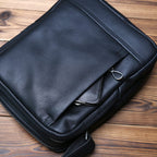 Sac bandoulière homme en cuir noir, format tablette
