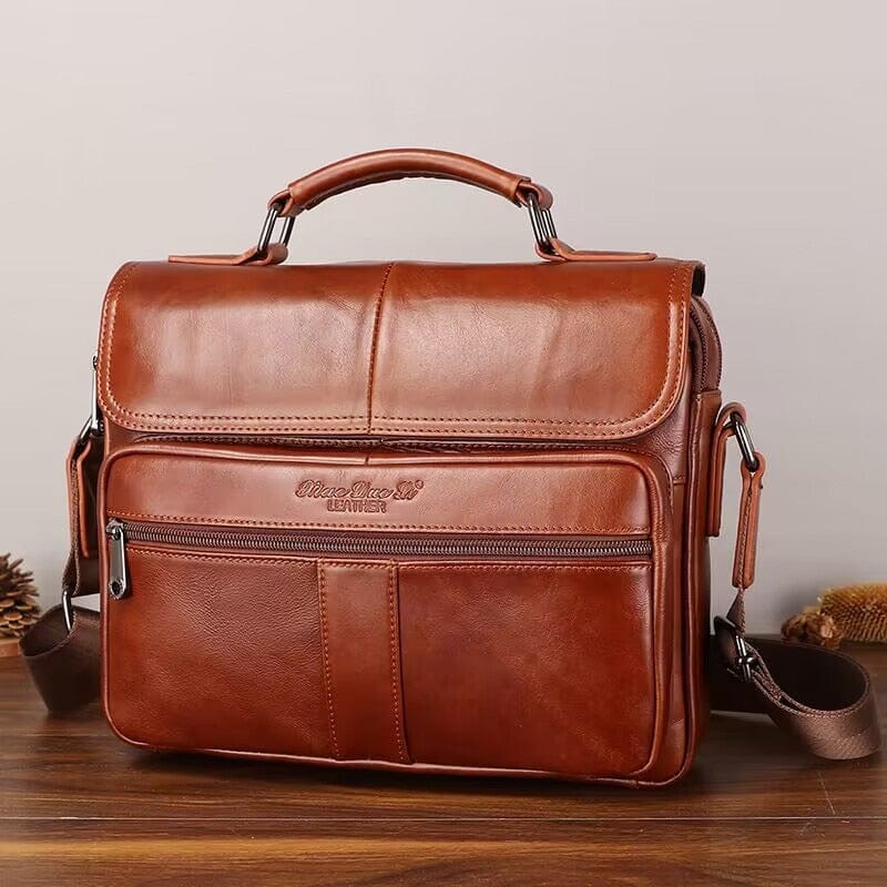 Sac bandoulière homme en cuir, tablette 10 pouces, zippé, marron