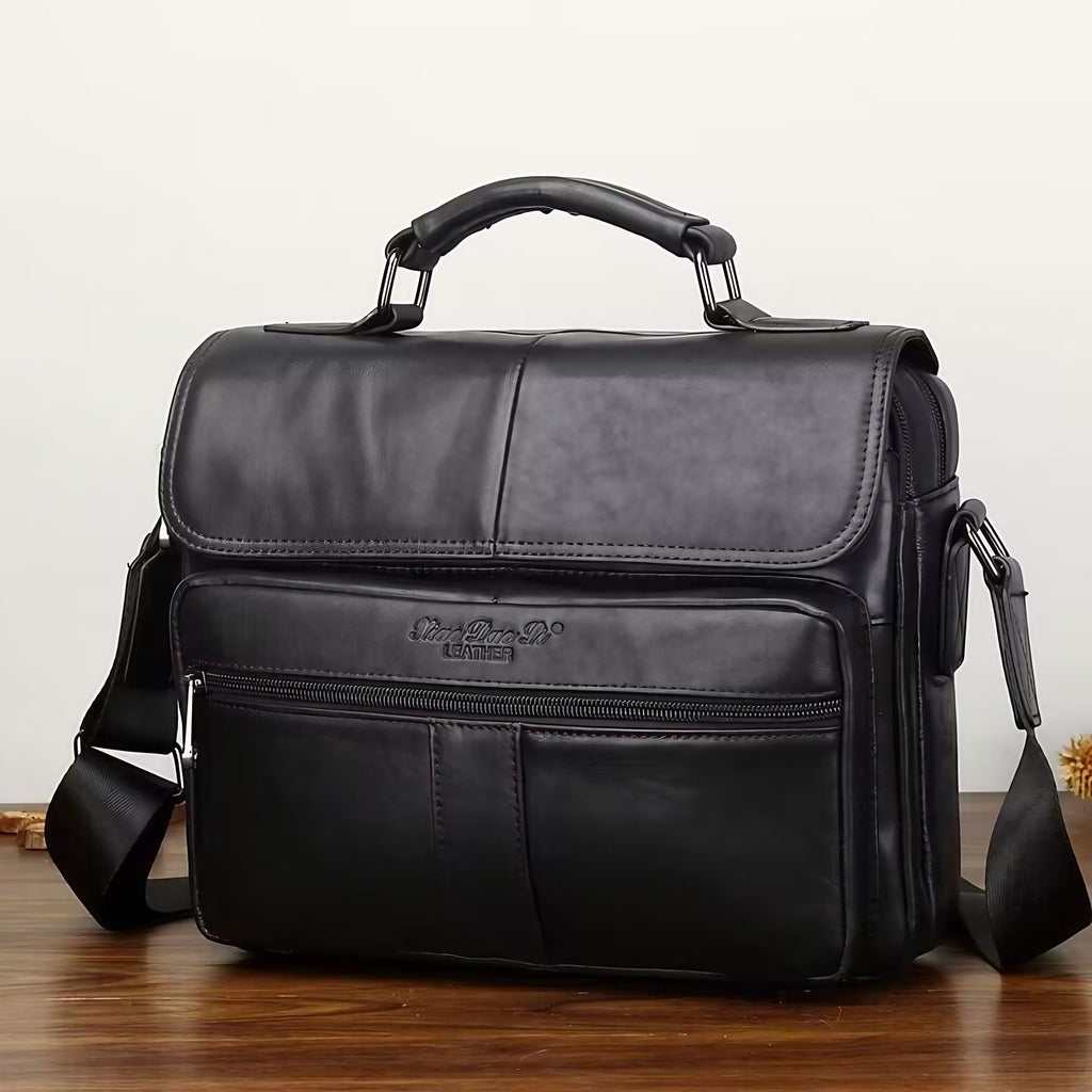 Sac bandoulière homme en cuir, tablette 10 pouces, zippé, noir