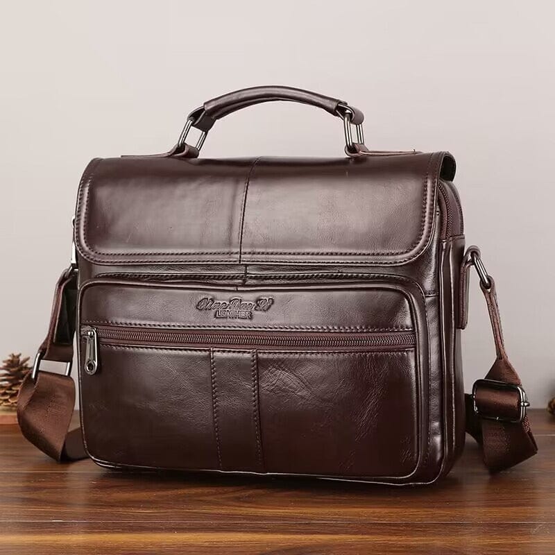Sac bandoulière homme en cuir, tablette 10 pouces, zippé, café