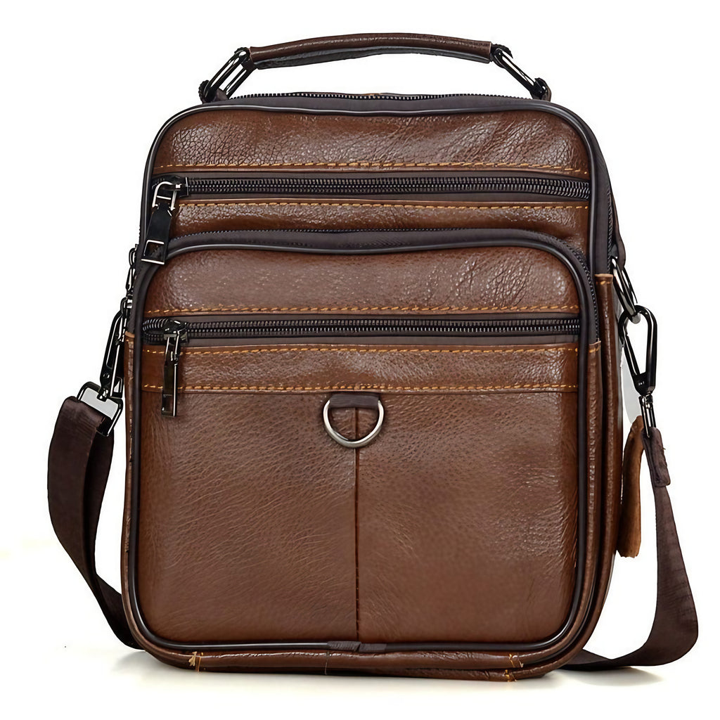 Sacoche bandoulière homme en cuir, avec ou sans détails métal, marron, détails métal