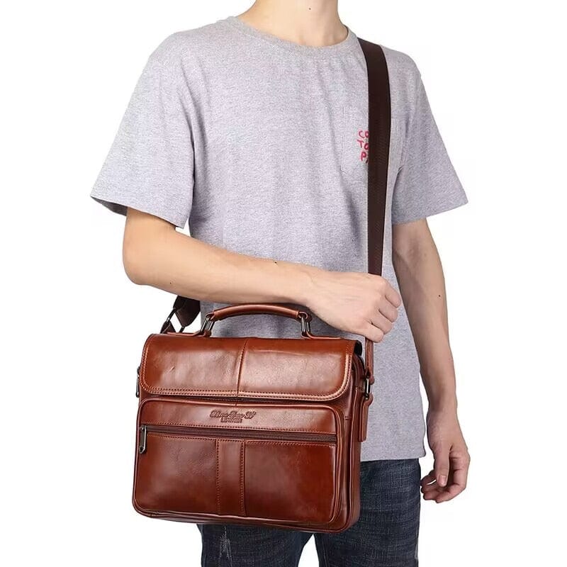Sac bandoulière homme en cuir, tablette 10 pouces, zippé