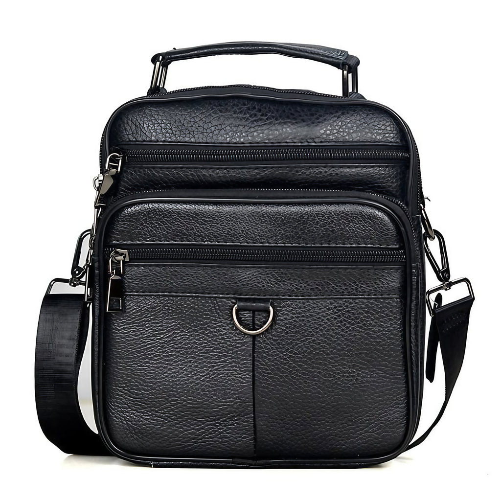 Sacoche bandoulière homme en cuir, avec ou sans détails métal, noir, détails métal