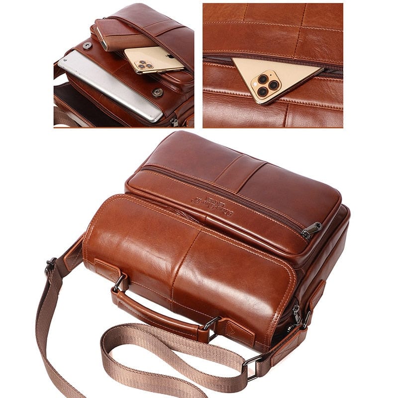 Sac bandoulière homme en cuir, tablette 10 pouces, zippé