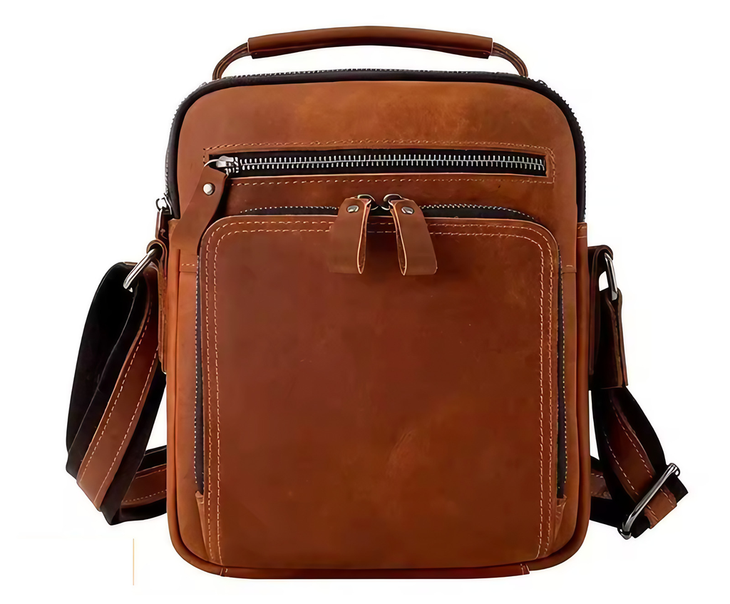 Sacoche homme à bandoulière, poche intérieure zippée, marron