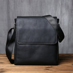 Sac bandoulière homme en cuir 25 x 29 cm, poches intérieures, noir
