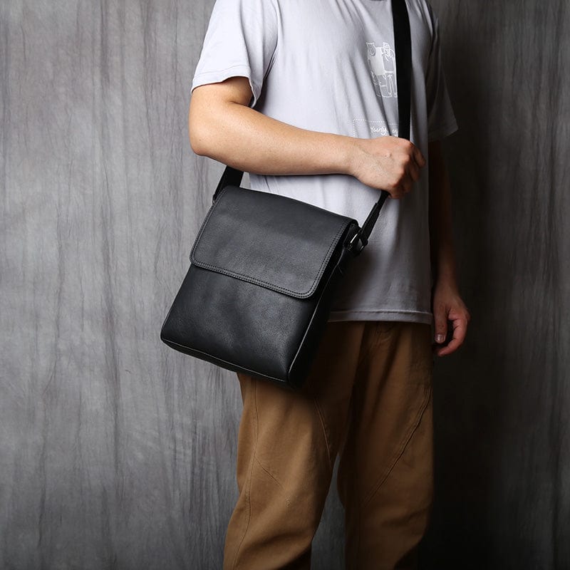 Sac bandoulière homme en cuir 25 x 29 cm, poches intérieures
