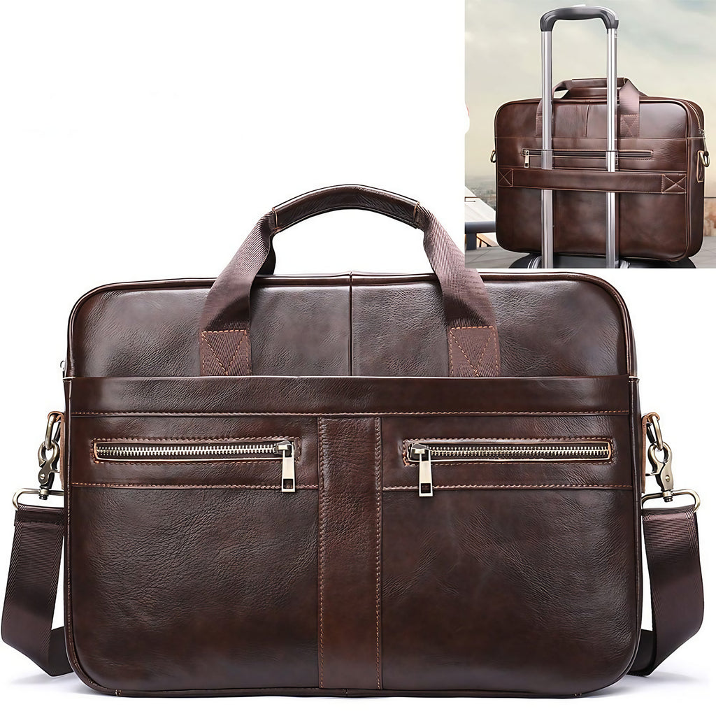 Sacoche bandoulière homme en similicuir, ordinateur 14 pouces, café marron foncé