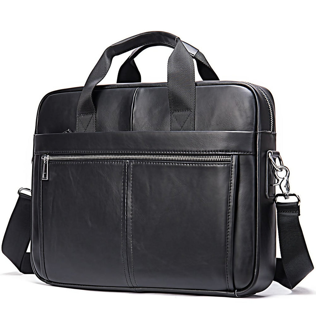Sacoche bandoulière homme en similicuir, ordinateur 14 pouces, noir normal