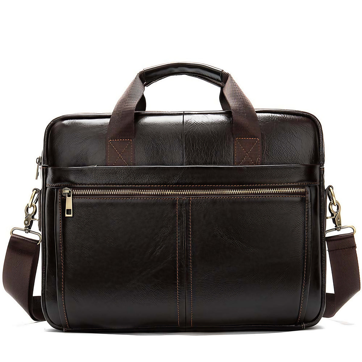 Sacoche bandoulière homme en similicuir, ordinateur 14 pouces, café marron
