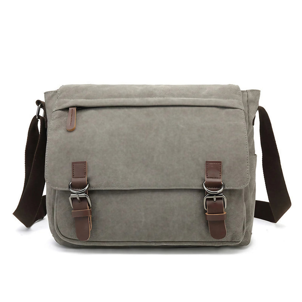 Sacoche bandoulière homme en toile, compartiments et poches, gris