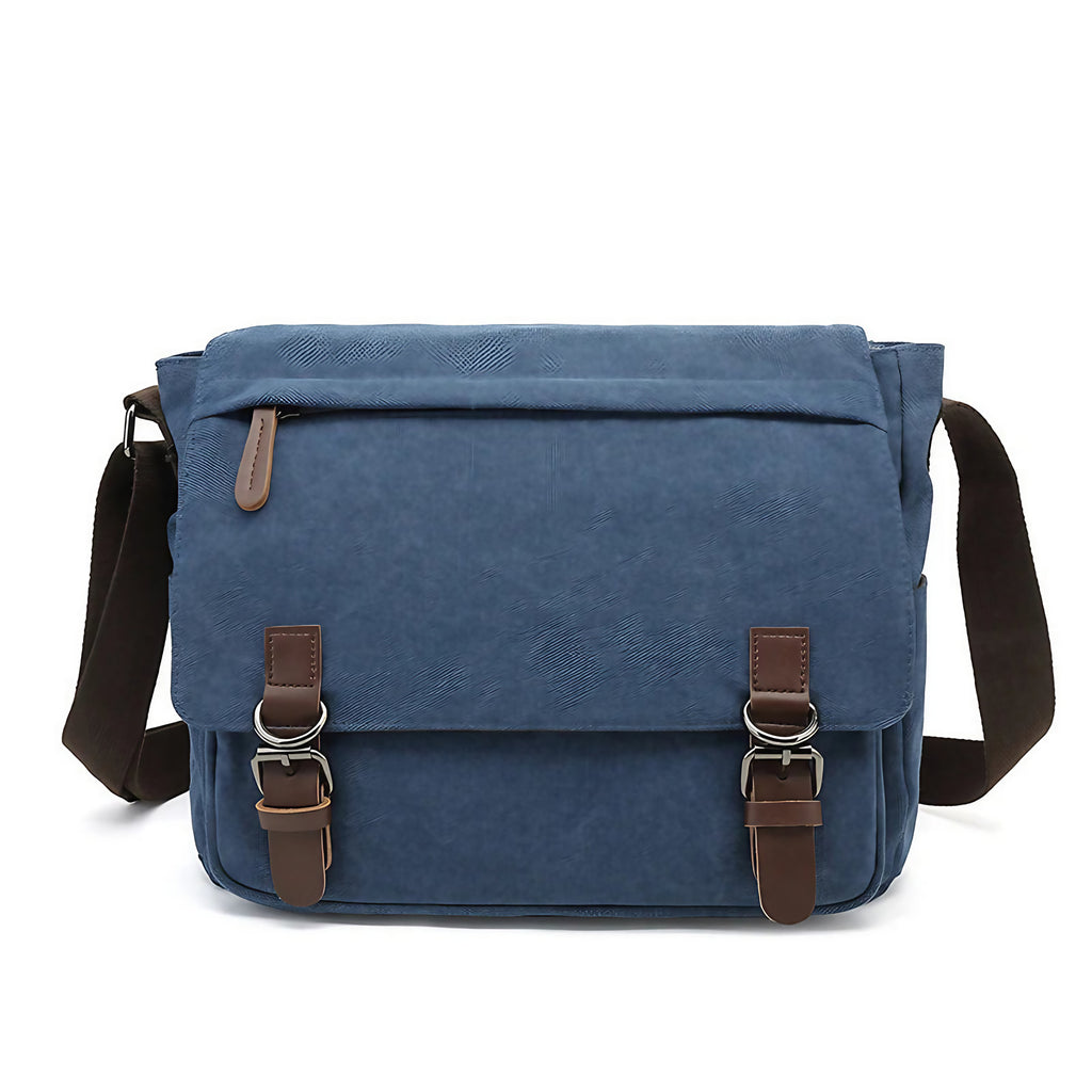 Sacoche bandoulière homme en toile, compartiments et poches, bleu
