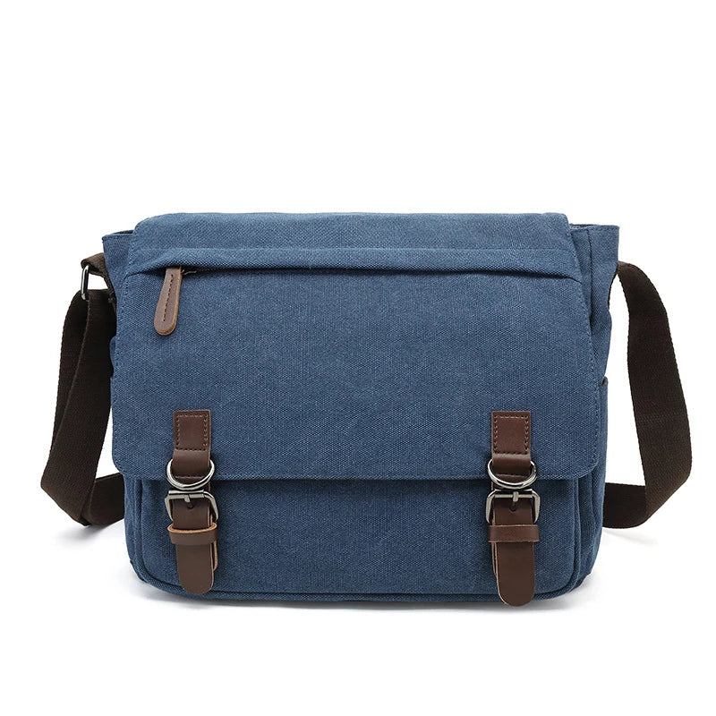 Sacoche bandoulière homme en toile, compartiments et poches, bleu
