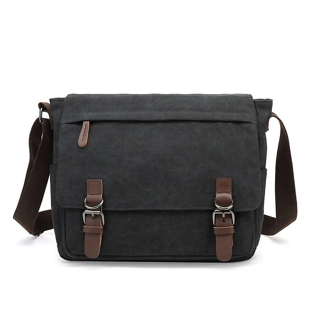 Sacoche bandoulière homme en toile, compartiments et poches, noir