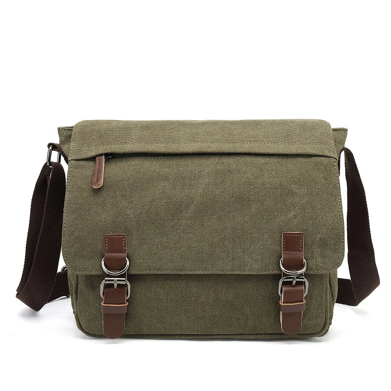 Sacoche bandoulière homme en toile, compartiments et poches, vert