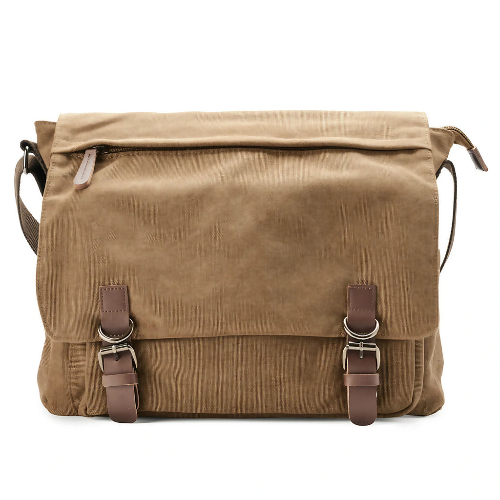 Sacoche bandoulière homme en toile, compartiments et poches, brun
