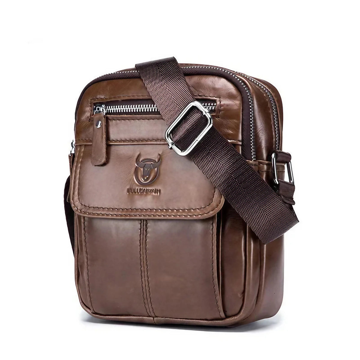 Sacoche bandoulière homme en similicuir, compacte, noir ou marron