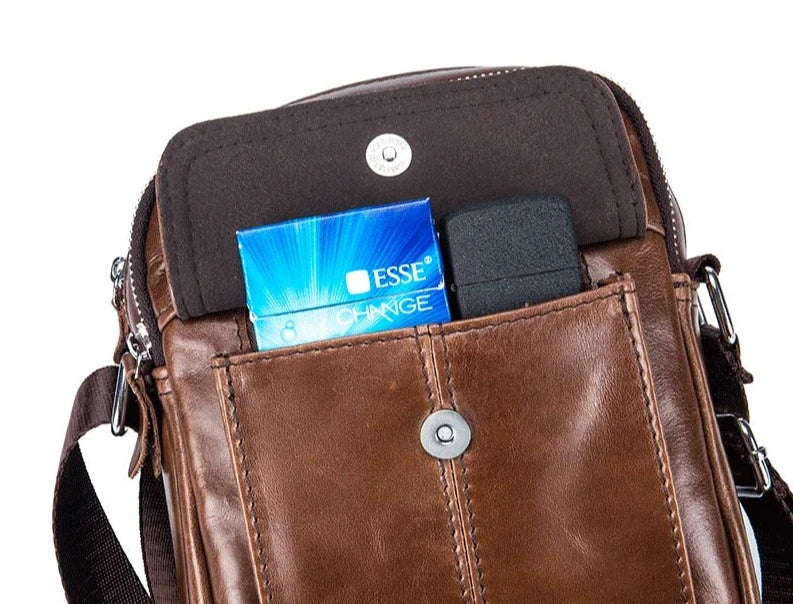 Sacoche bandoulière homme en similicuir, compacte, noir ou marron