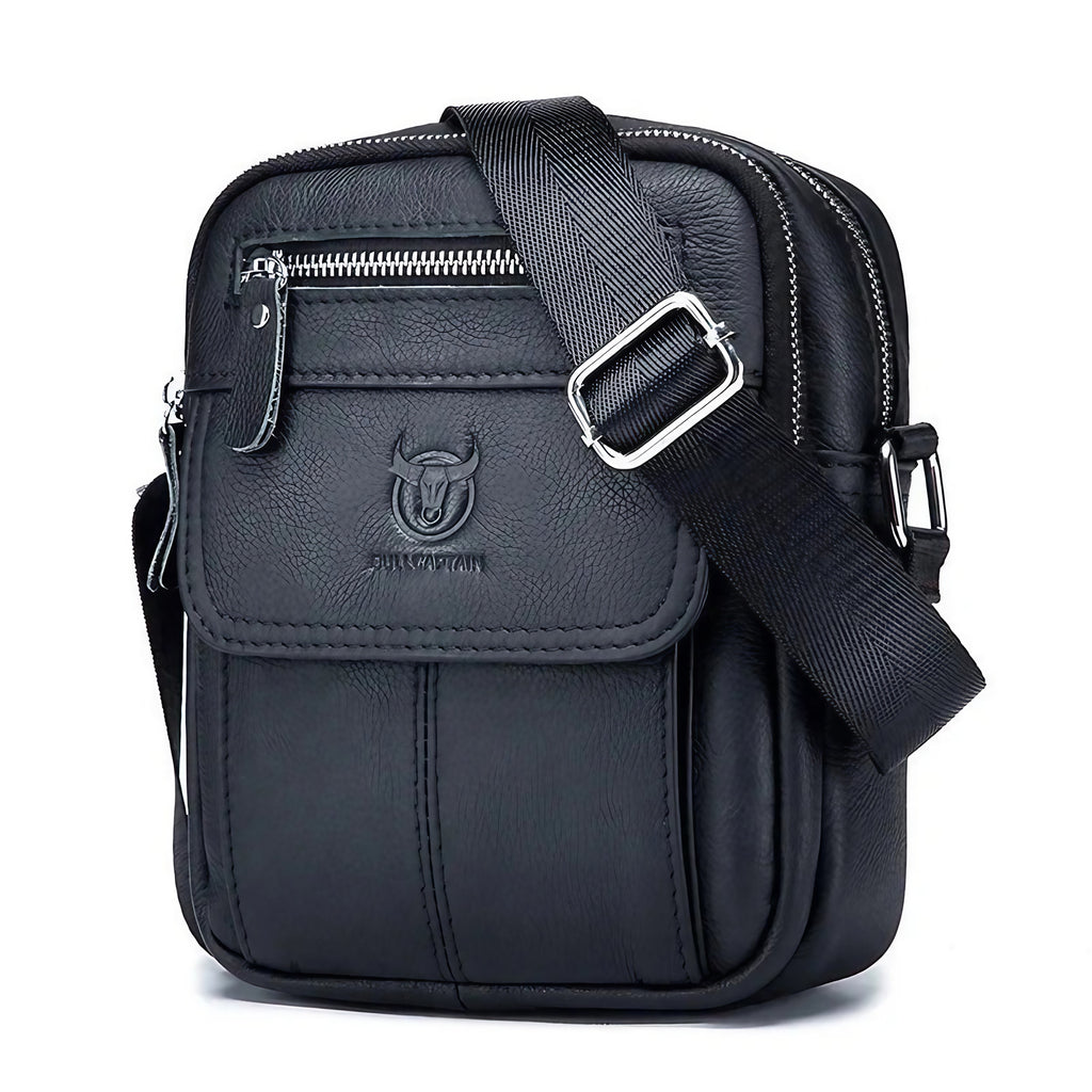 Sacoche bandoulière homme en similicuir, compacte, noir ou marron, noir