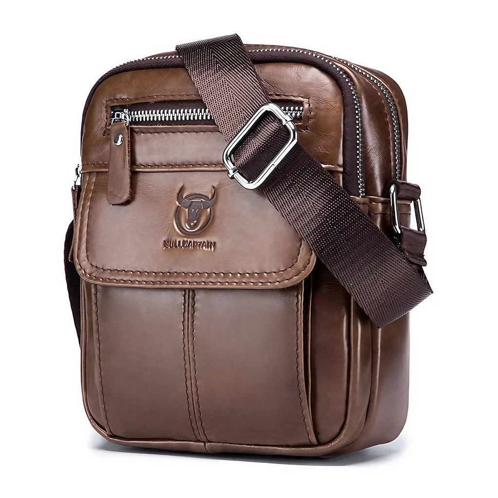 Sacoche bandoulière homme en similicuir, compacte, noir ou marron, marron