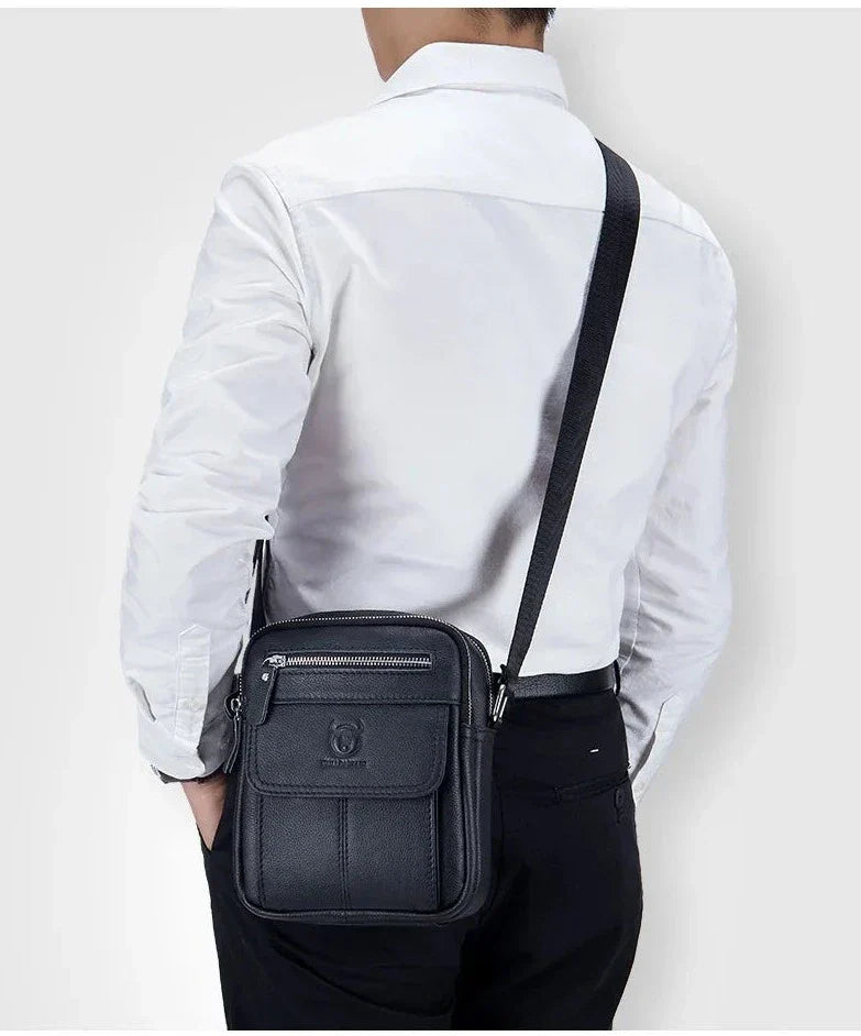 Sacoche bandoulière homme en similicuir, compacte, noir ou marron