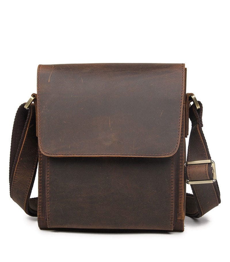 Sac bandoulière homme vintage en cuir, format tablette