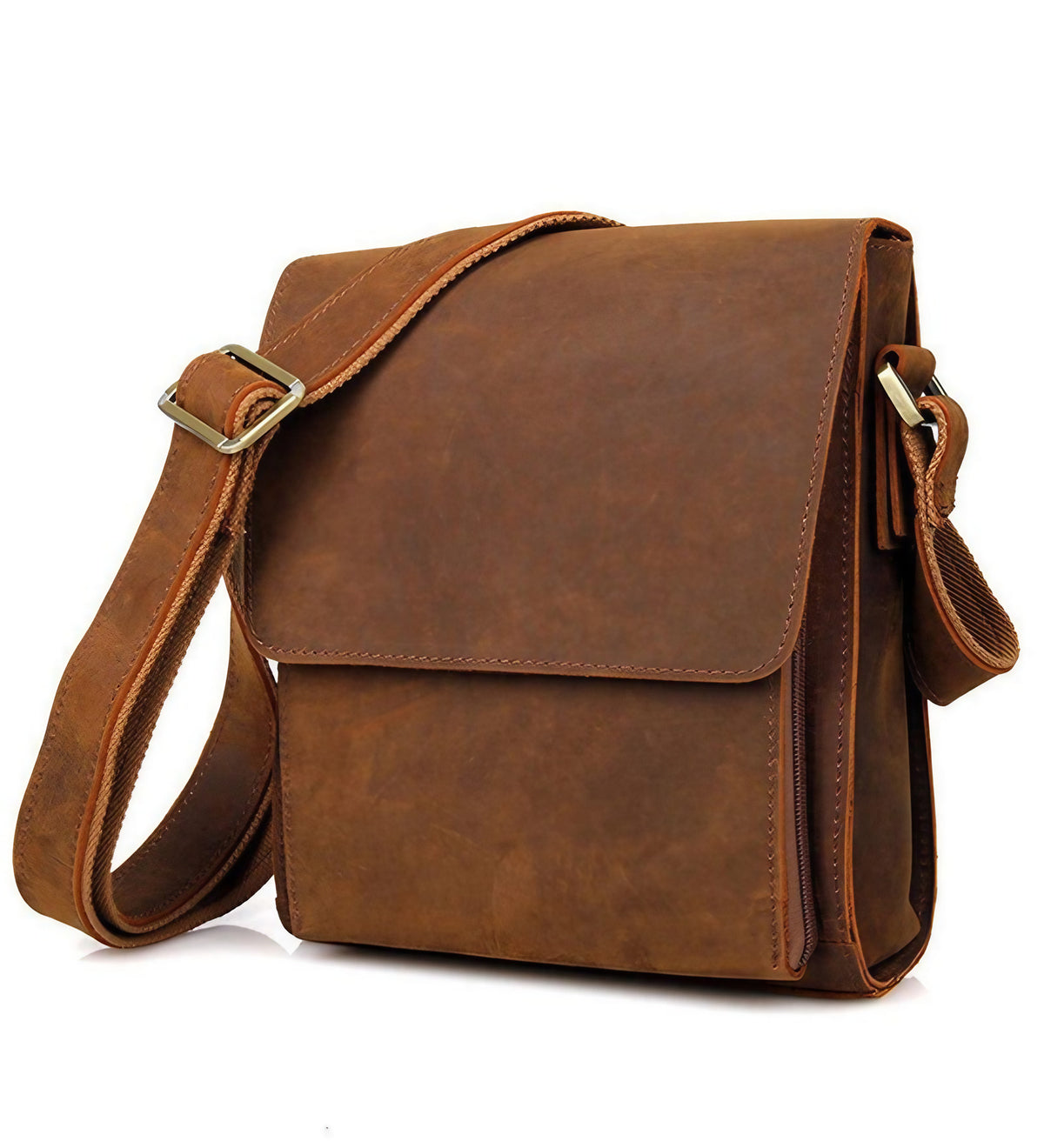 Sac bandoulière homme vintage en cuir, format tablette, marron