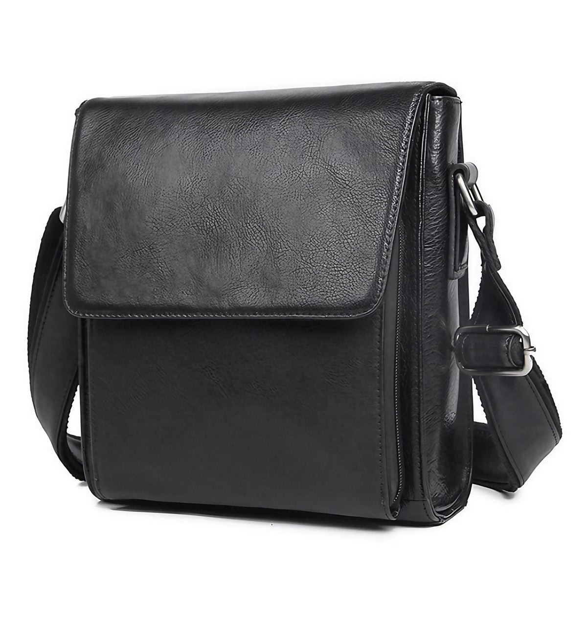 Sac bandoulière homme vintage en cuir, format tablette, noir