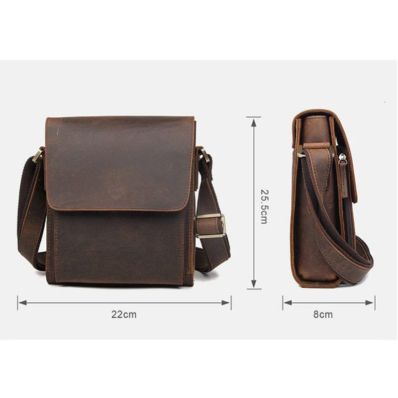 Sac bandoulière homme vintage en cuir, format tablette