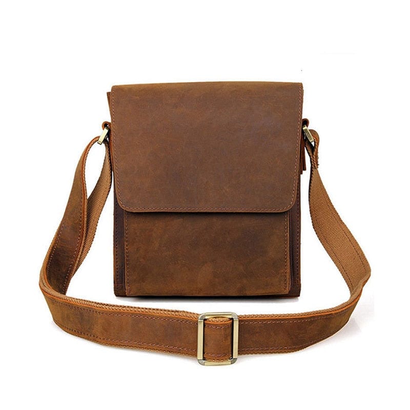Sac bandoulière homme vintage en cuir, format tablette