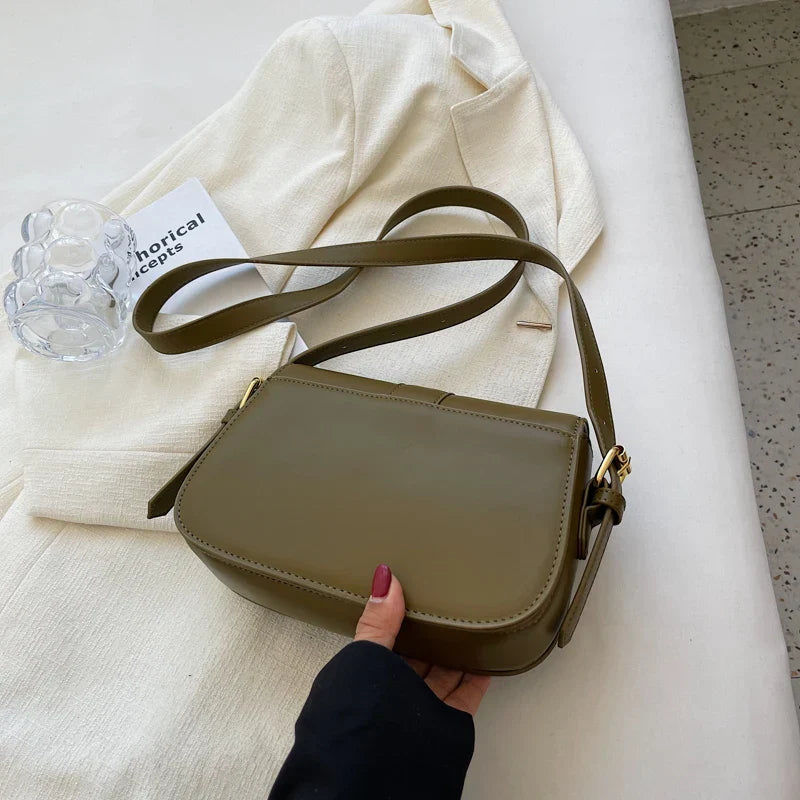 Sac bandoulière femme kaki, forme carrée à rabat, 20 x 14 cm