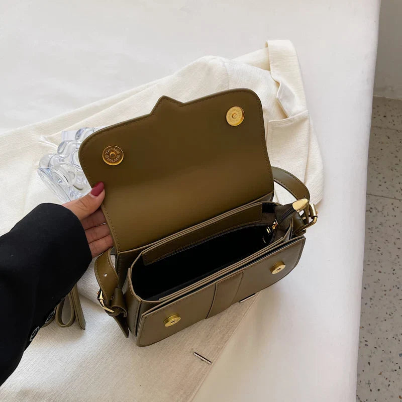 Sac bandoulière femme kaki, forme carrée à rabat, 20 x 14 cm
