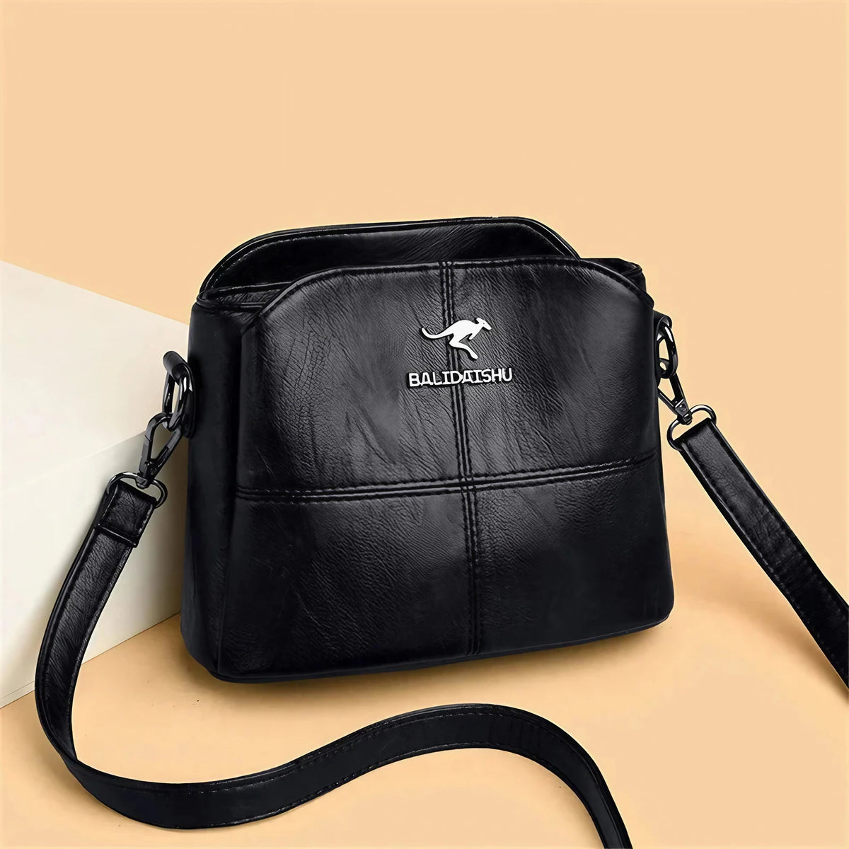 Sac bandoulière femme structuré, 23 x 18 x 13 cm, six coloris, noir
