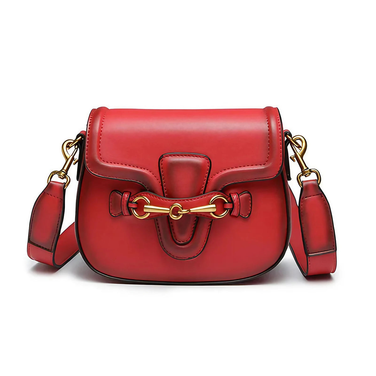 Sac bandoulière femme à rabat surpiqué, en deux tailles, rouge