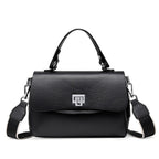 Sac bandoulière femme à trois compartiments zippés, aspect grainé, noir