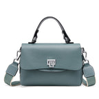 Sac bandoulière femme à trois compartiments zippés, aspect grainé, bleu