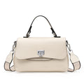 Sac bandoulière femme à trois compartiments zippés, aspect grainé, blanc