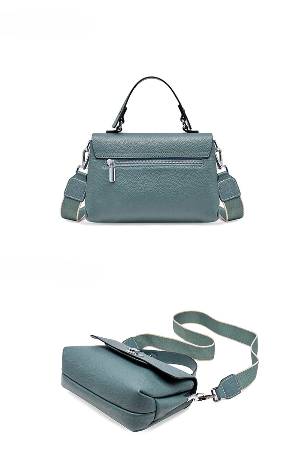 Sac bandoulière femme à trois compartiments zippés, aspect grainé