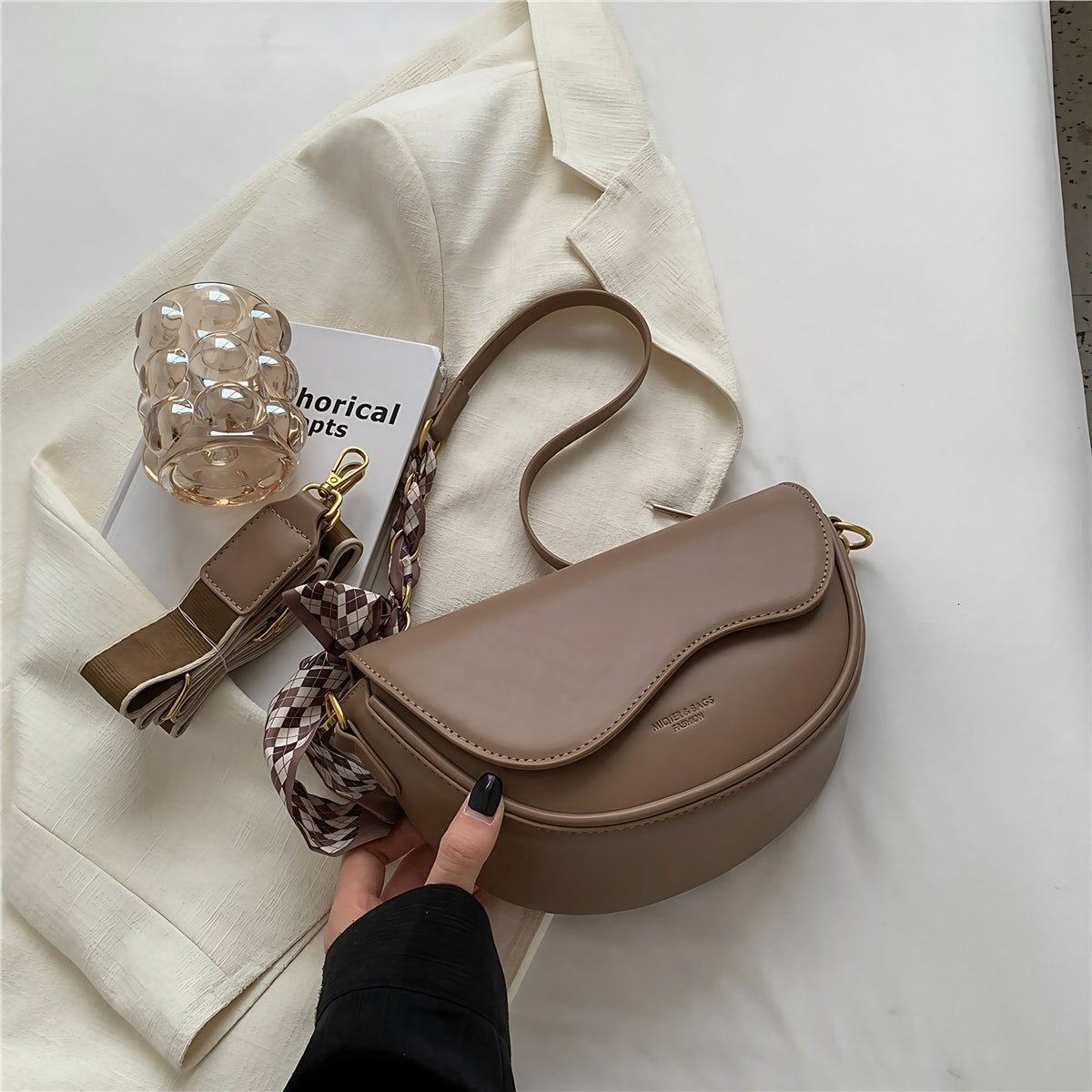 Petit sac bandoulière femme en similicuir, fermeture éclair, kaki