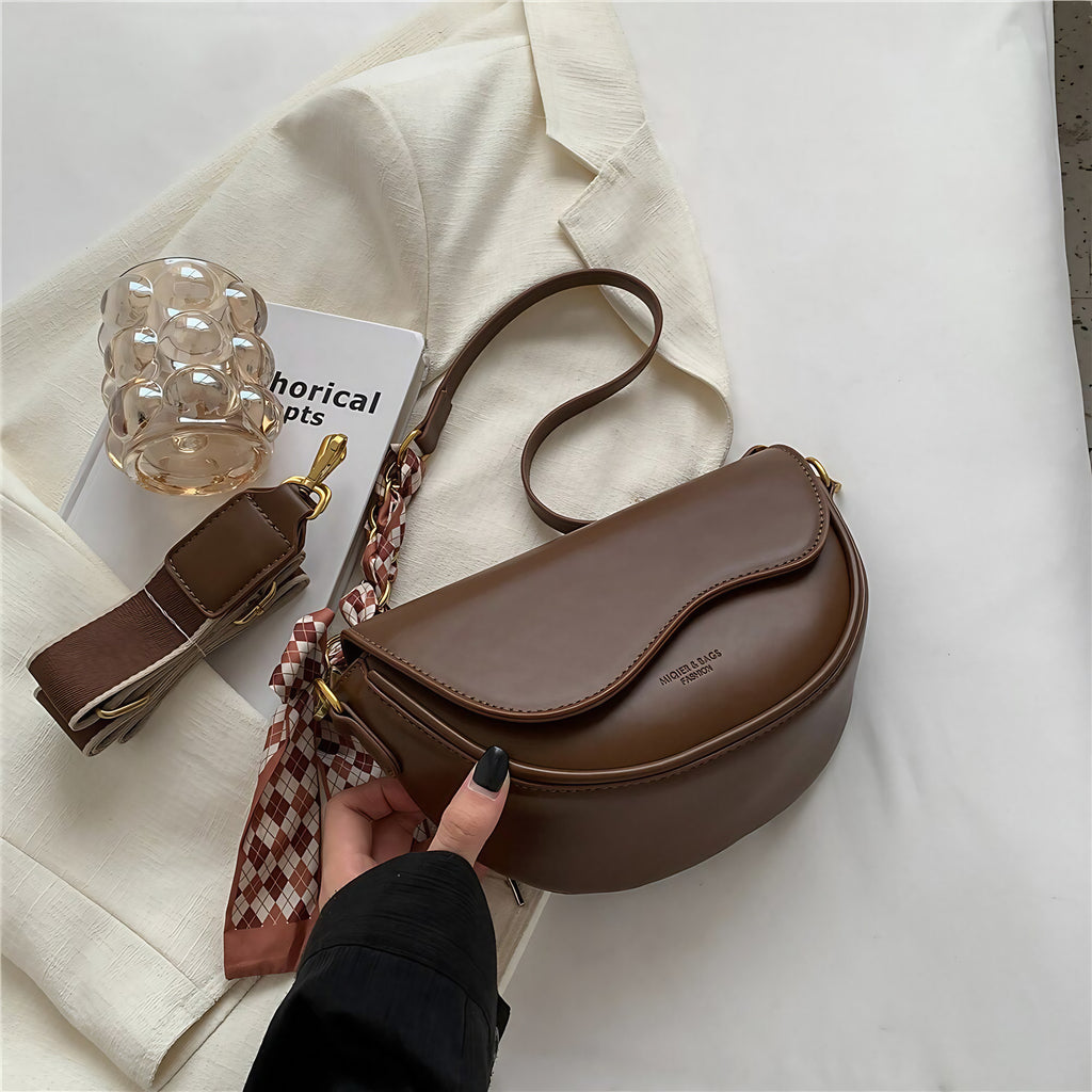 Petit sac bandoulière femme en similicuir, fermeture éclair, marron