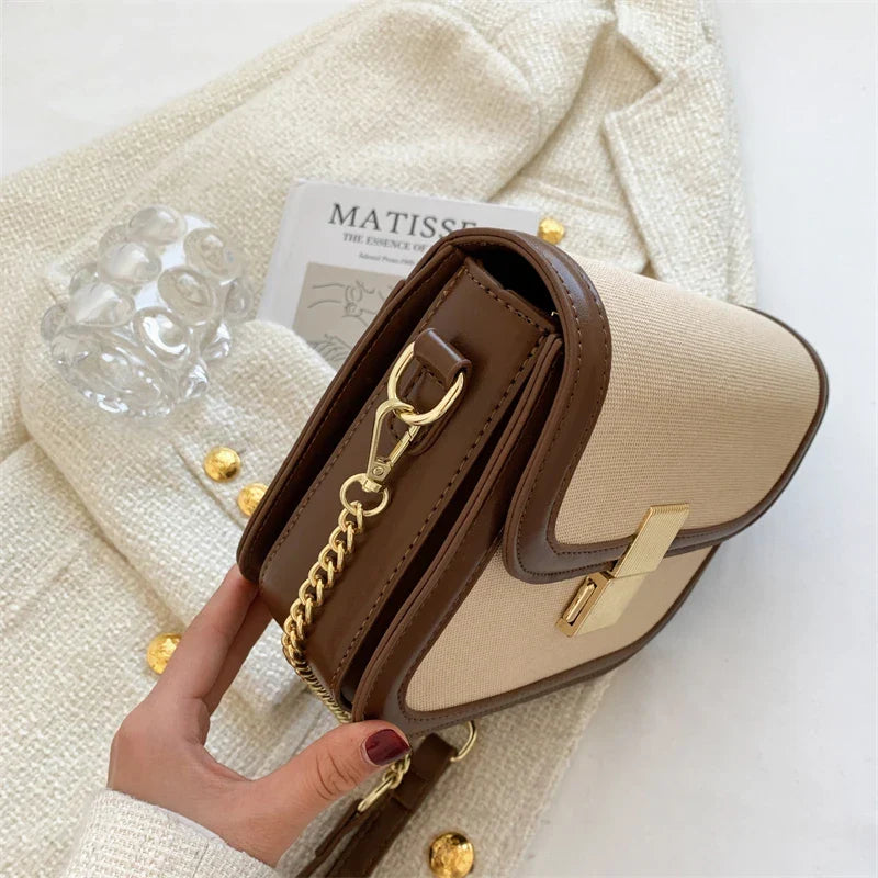 Sac bandoulière carré femme en toile, chaîne dorée amovible