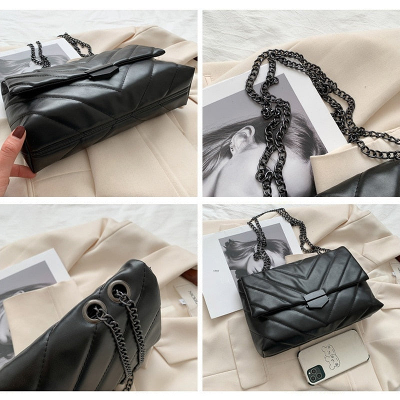 Sac bandoulière femme noir à rabat et double lanière, 25 x 17 cm