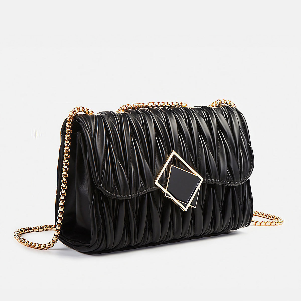 Petit sac bandoulière noir à fermoir doré, 20 x 13 cm