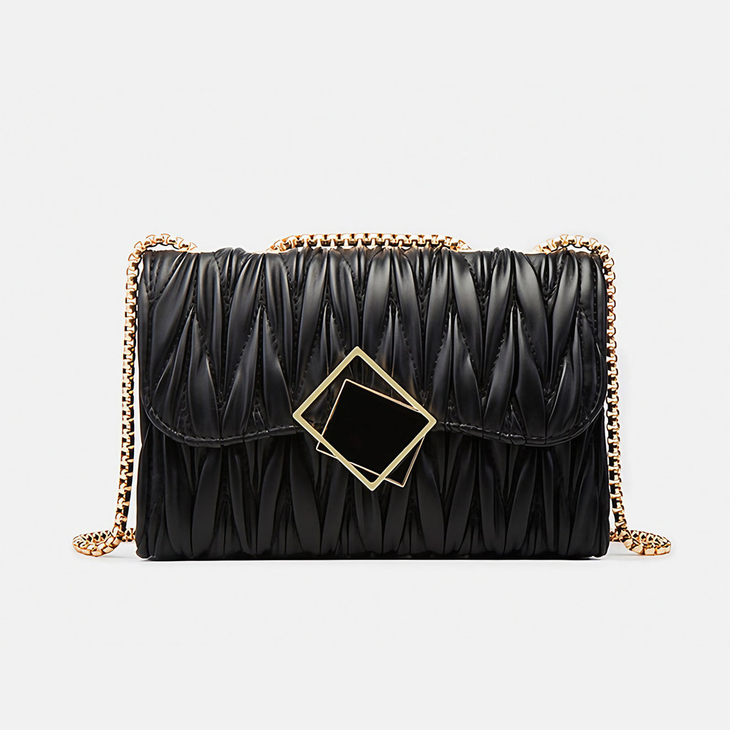 Petit sac bandoulière noir à fermoir doré, 20 x 13 cm, noir